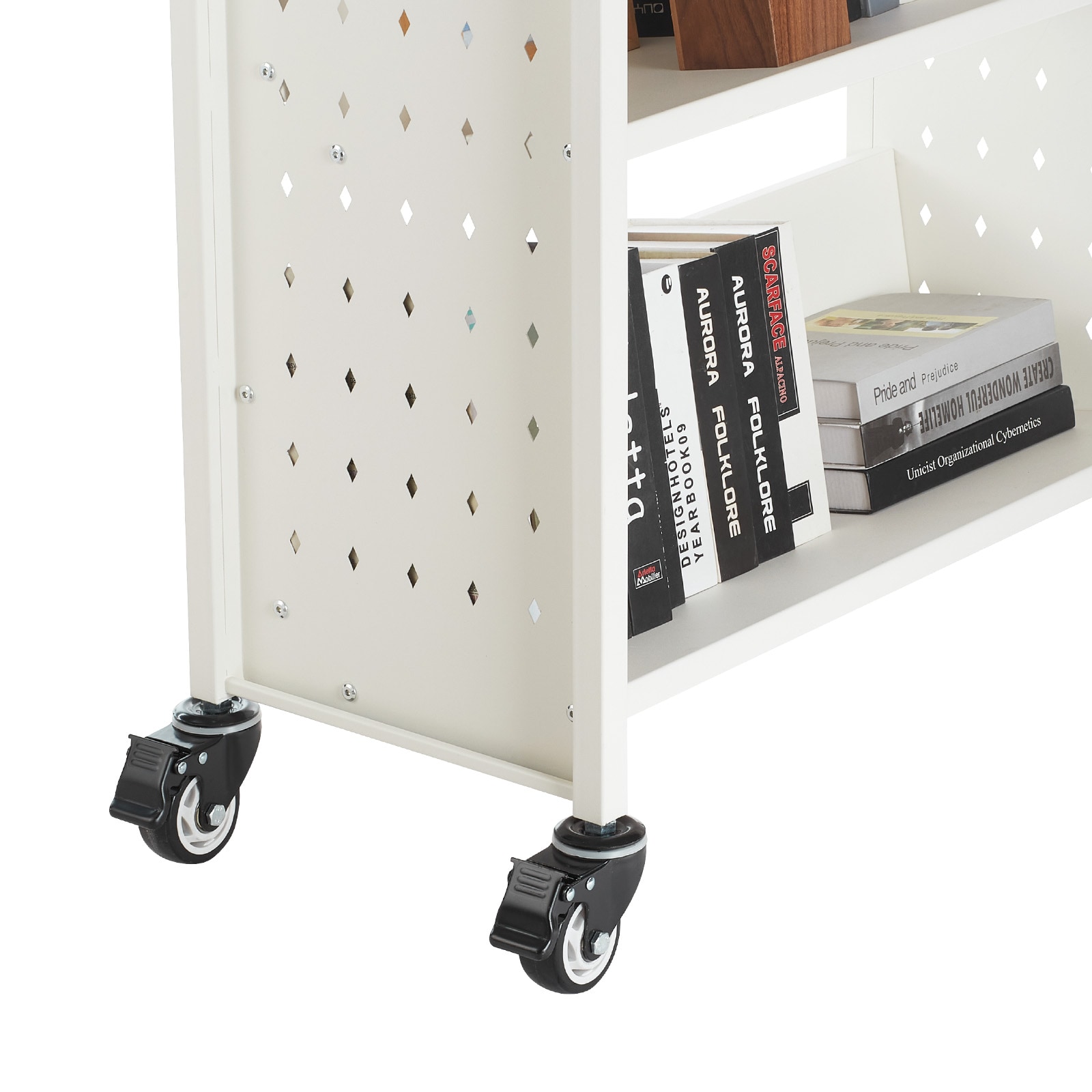 3-tier Rolling Book Cart With V-shaped Shelves In White_voghion.com